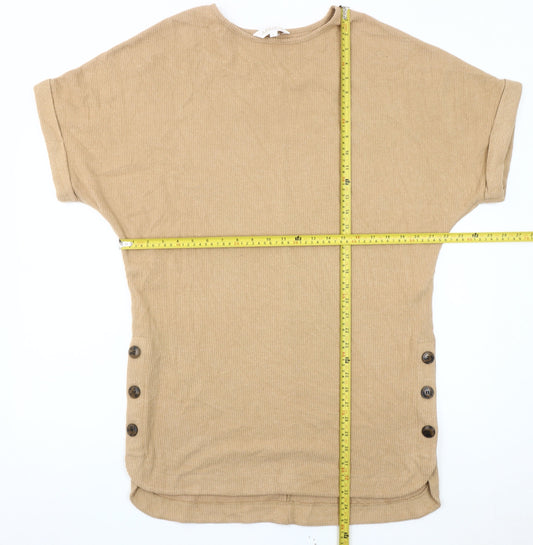 Apricot Womens Beige Tunic Jumper M Short Sleeve Button Detail