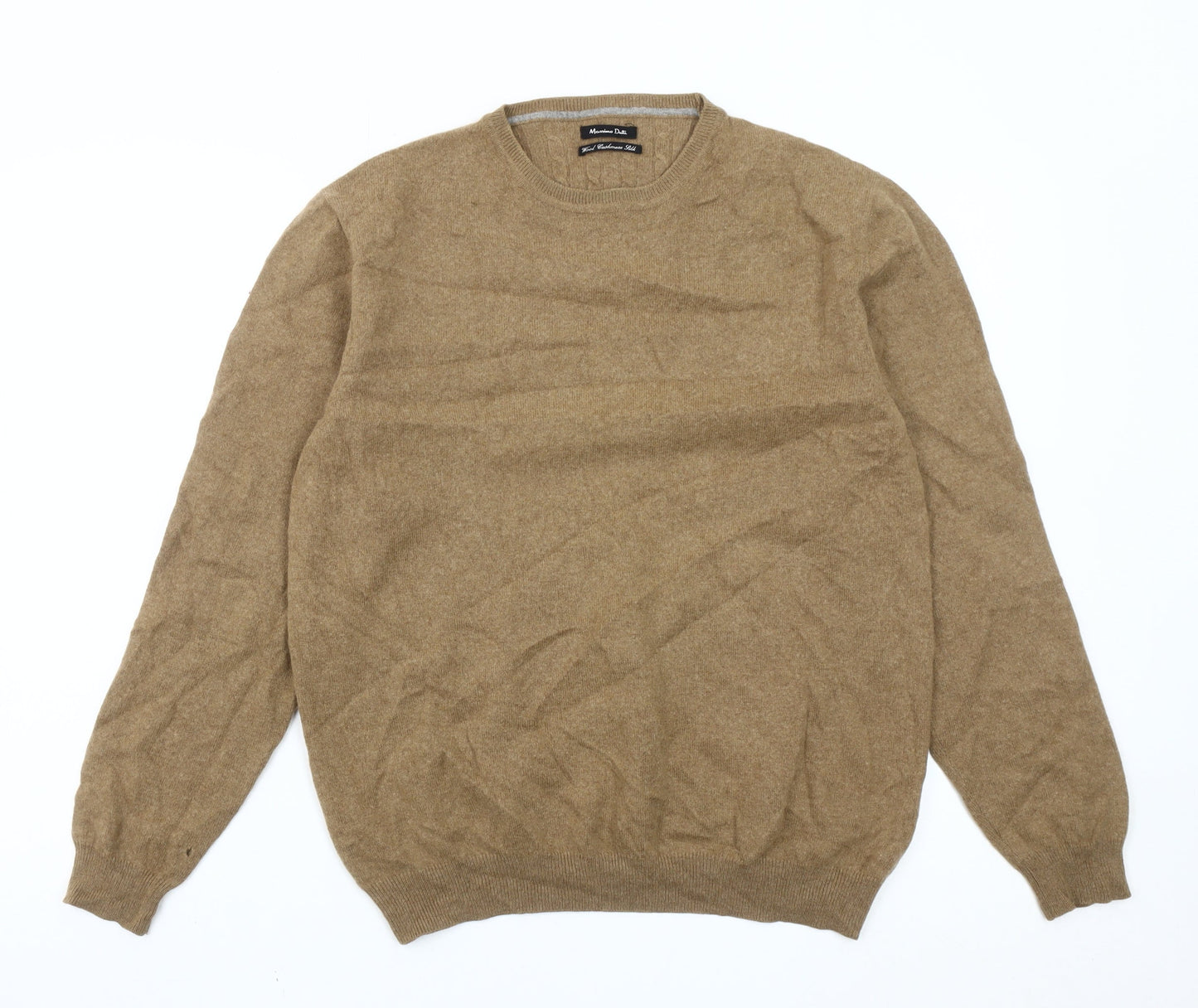 Massimo Dutti Men's Beige Wool Cashmere Silk Jumper XL Crew Neck