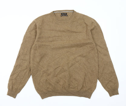 Massimo Dutti Men's Beige Wool Cashmere Silk Jumper XL Crew Neck