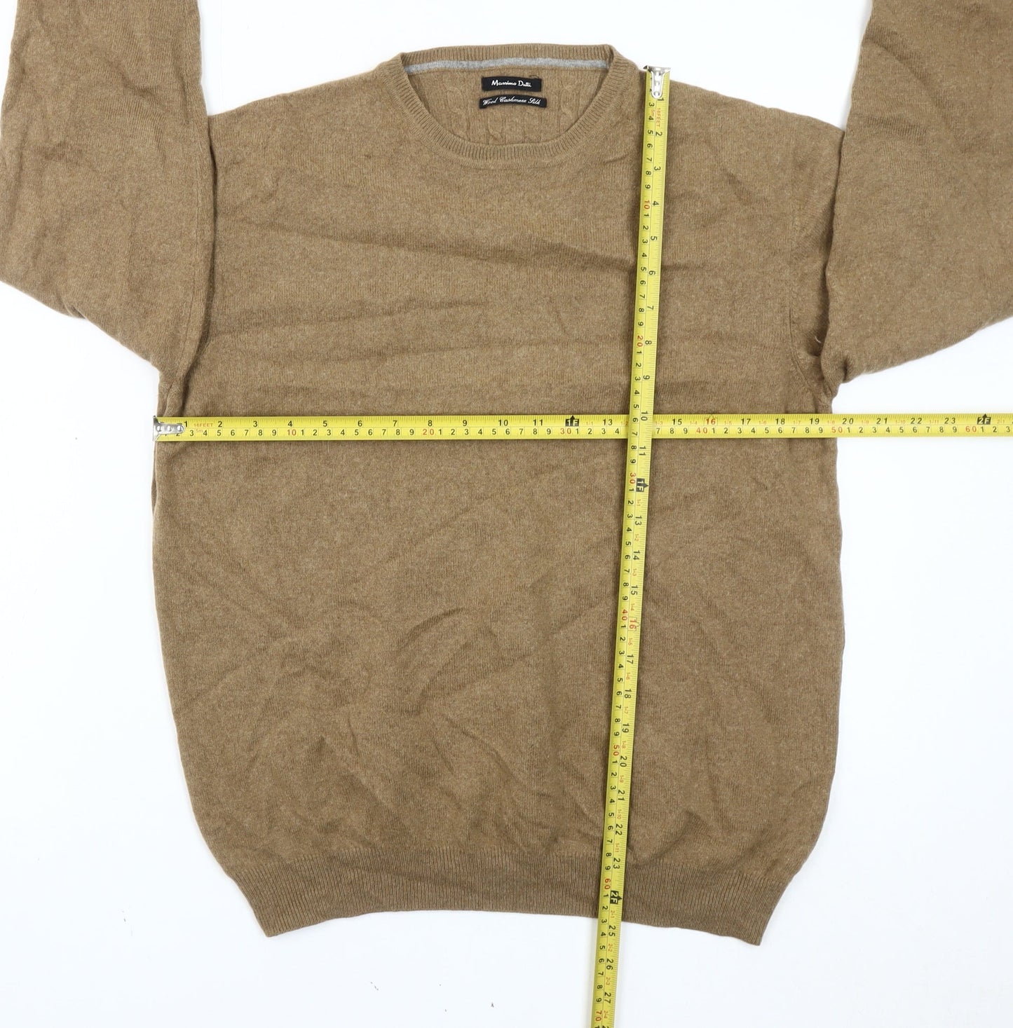 Massimo Dutti Men's Beige Wool Cashmere Silk Jumper XL Crew Neck