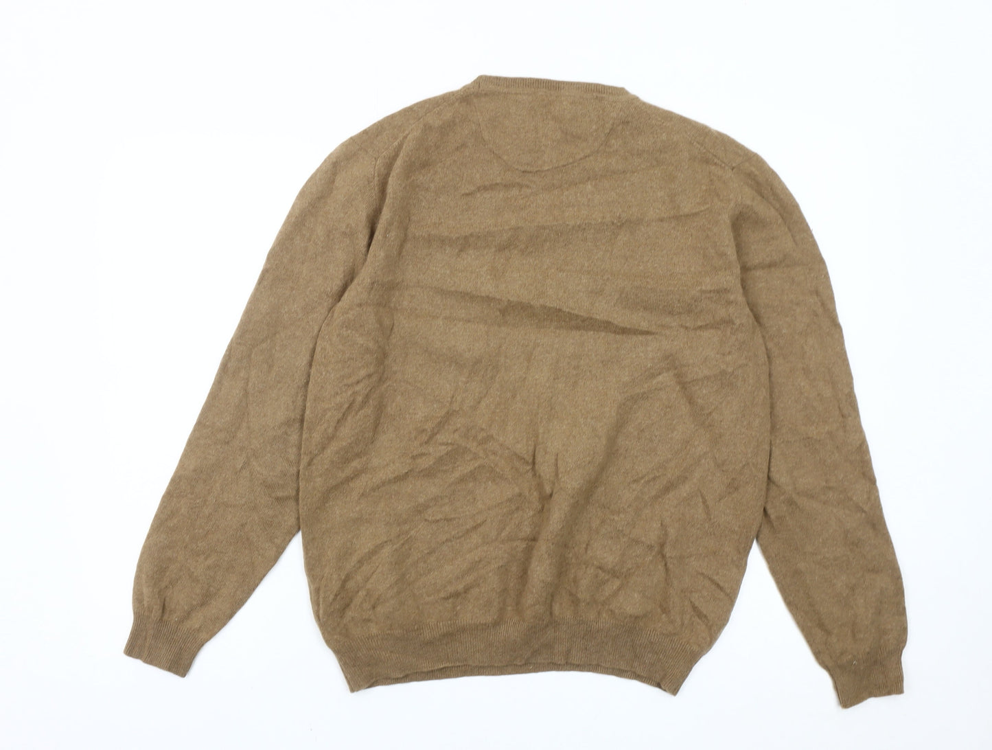 Massimo Dutti Men's Beige Wool Cashmere Silk Jumper XL Crew Neck