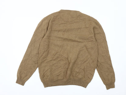 Massimo Dutti Men's Beige Wool Cashmere Silk Jumper XL Crew Neck