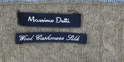 Massimo Dutti Men's Beige Wool Cashmere Silk Jumper XL Crew Neck