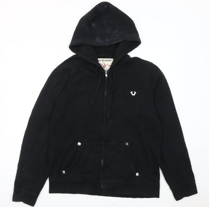 True Religion Men’s Black Full Zip Hoodie Size L Logo Graphic Cotton