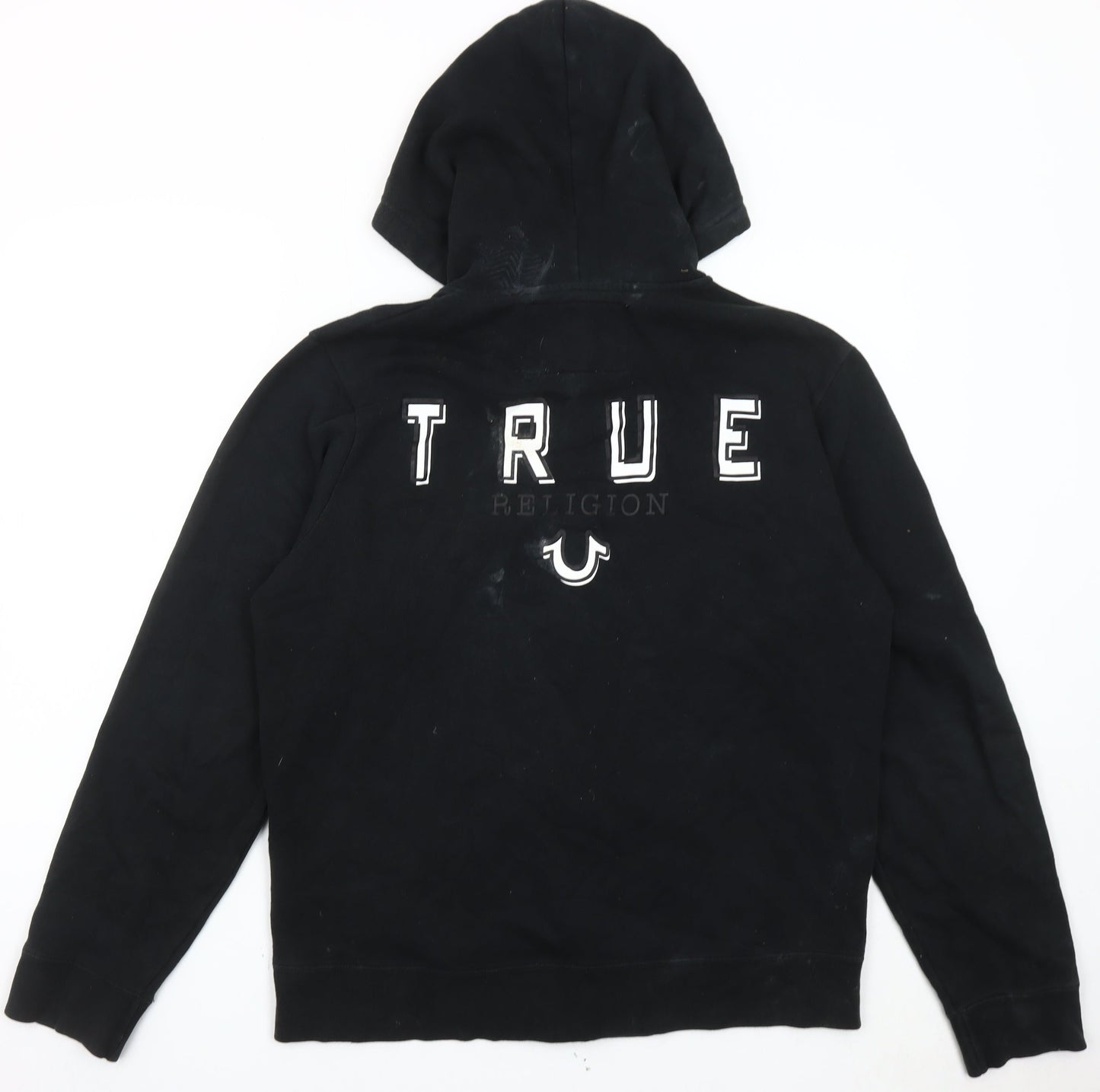 True Religion Men’s Black Full Zip Hoodie Size L Logo Graphic Cotton