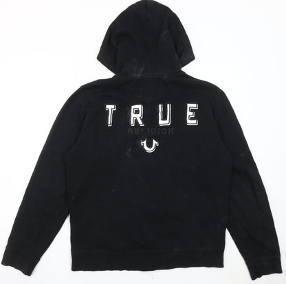 True Religion Men’s Black Full Zip Hoodie Size L Logo Graphic Cotton
