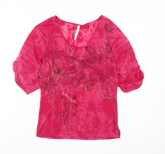 Firetrap Womens Pink Floral Scoop Neck T-Shirt Size S