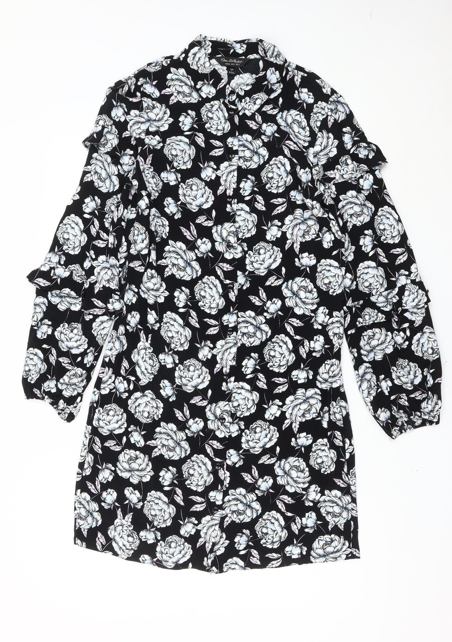 Miss Selfridge Women’s Black Floral Shirt Dress Size 8 Viscose