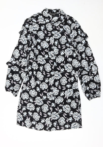 Miss Selfridge Women’s Black Floral Shirt Dress Size 8 Viscose