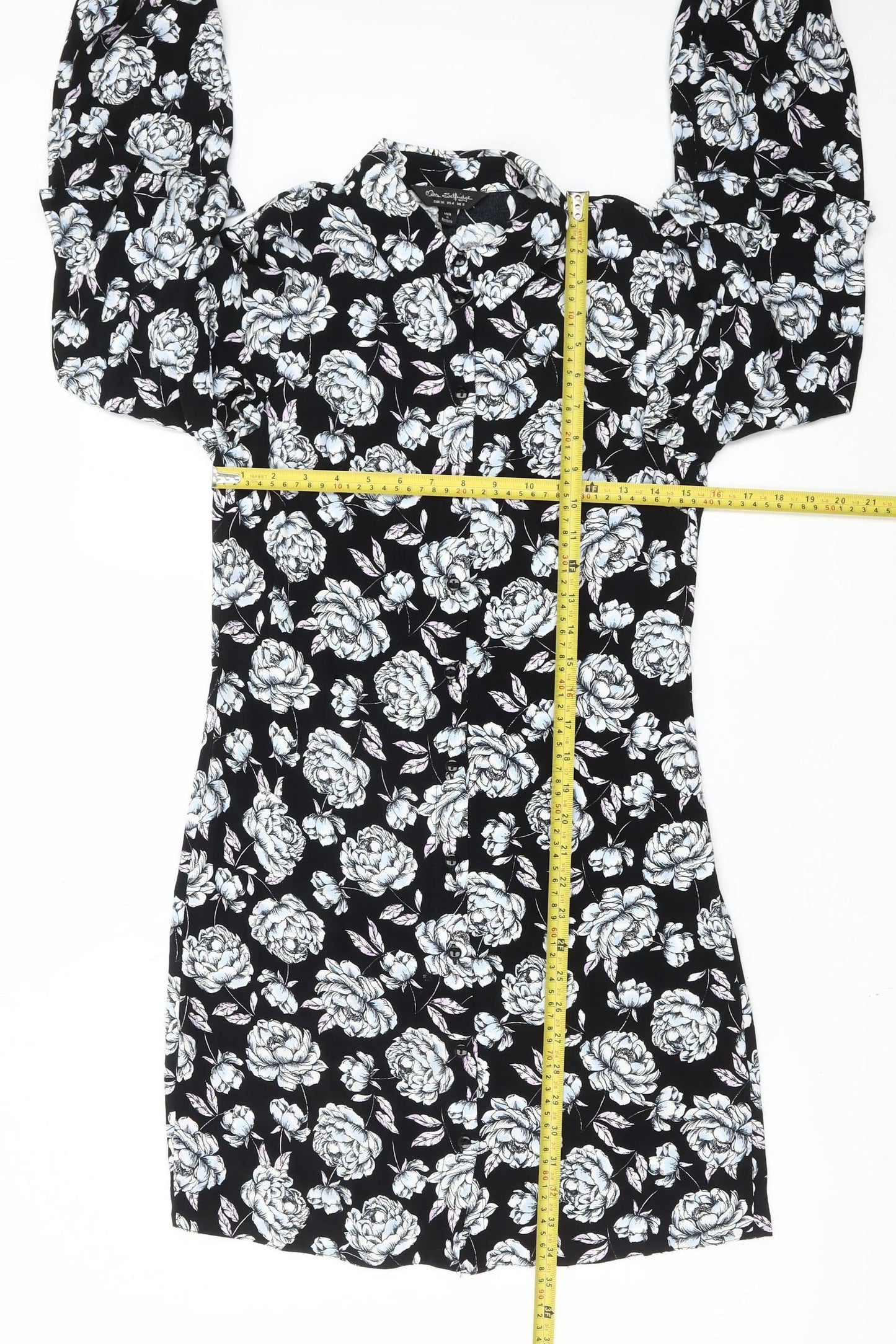 Miss Selfridge Women’s Black Floral Shirt Dress Size 8 Viscose