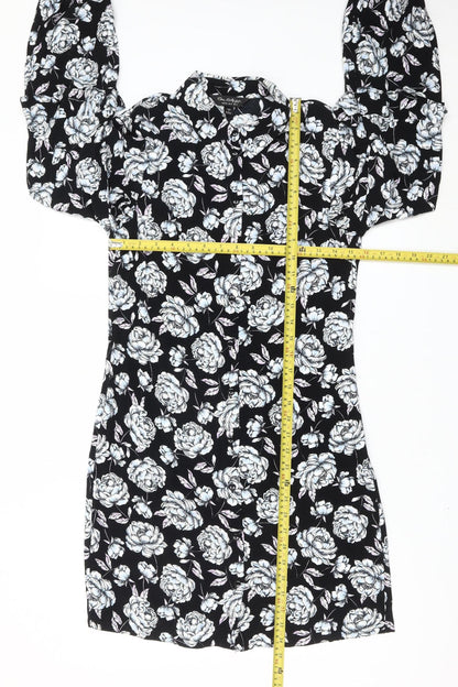 Miss Selfridge Women’s Black Floral Shirt Dress Size 8 Viscose