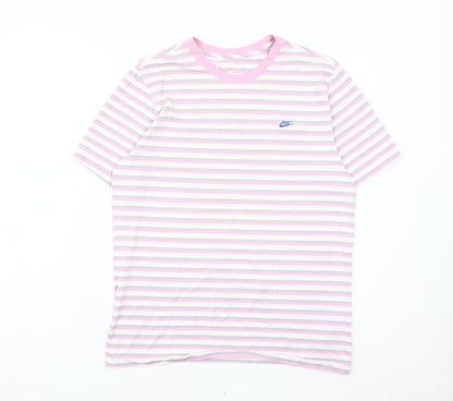 Nike Men's Pink Striped Crew Neck Cotton T-Shirt Size M