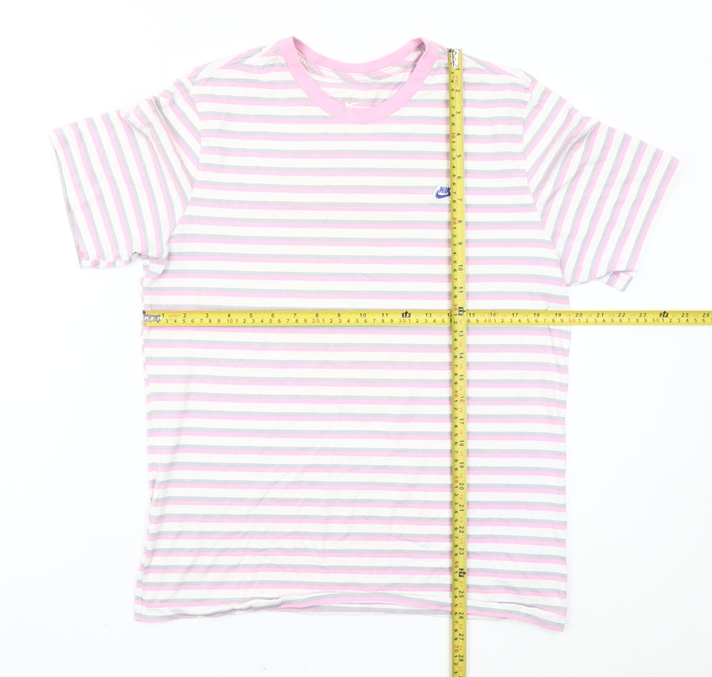 Nike Men's Pink Striped Crew Neck Cotton T-Shirt Size M