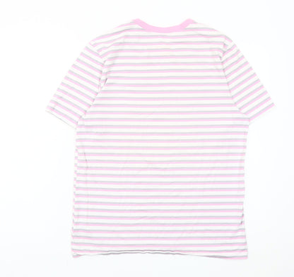 Nike Men's Pink Striped Crew Neck Cotton T-Shirt Size M