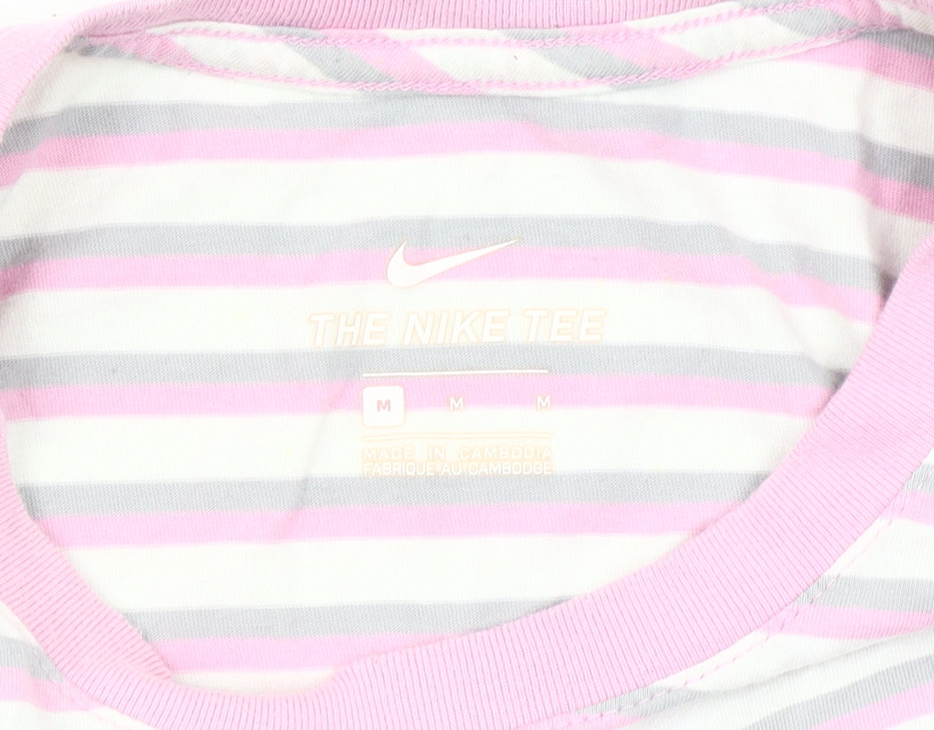 Nike Men's Pink Striped Crew Neck Cotton T-Shirt Size M