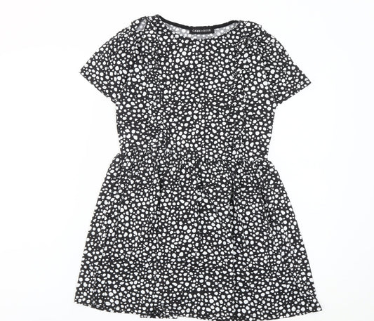 Cameo Rose Women's Black Polka Dot Skater Dress UK 10 Short Sleeve