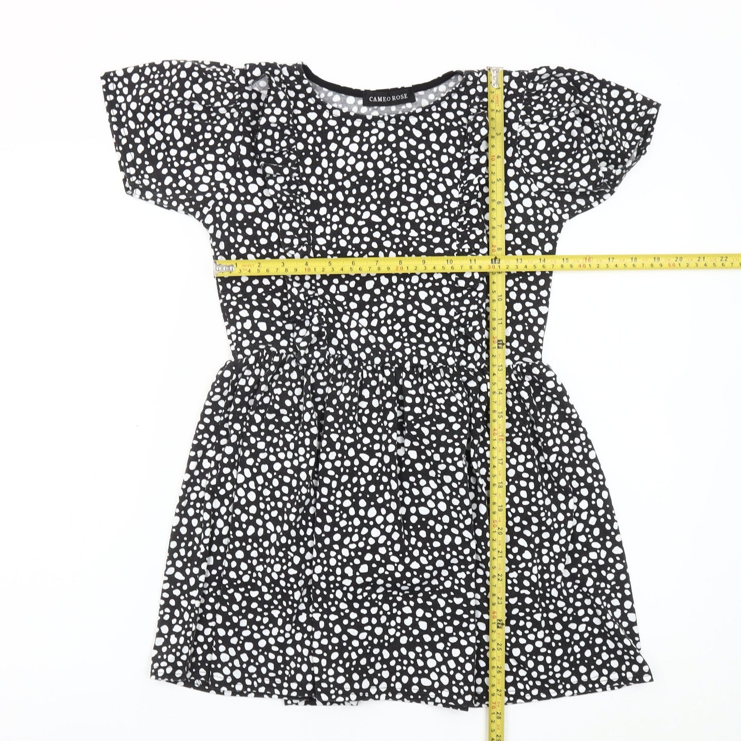 Cameo Rose Women's Black Polka Dot Skater Dress UK 10 Short Sleeve