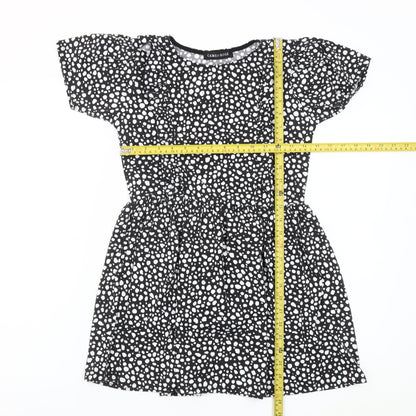 Cameo Rose Women's Black Polka Dot Skater Dress UK 10 Short Sleeve