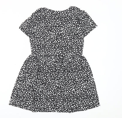 Cameo Rose Women's Black Polka Dot Skater Dress UK 10 Short Sleeve