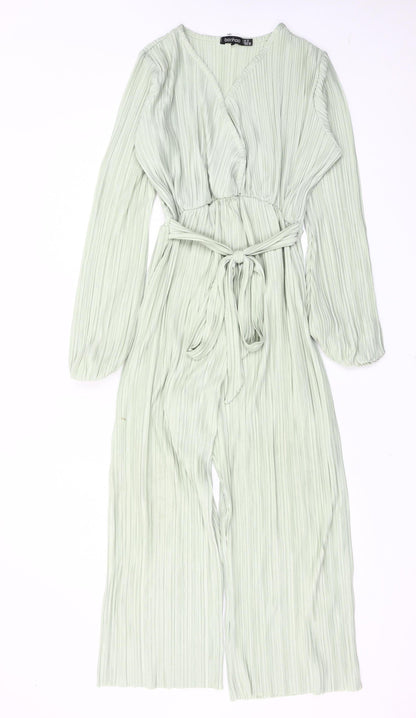 Boohoo Women’s Green Belted Wide Leg Jumpsuit Size 10