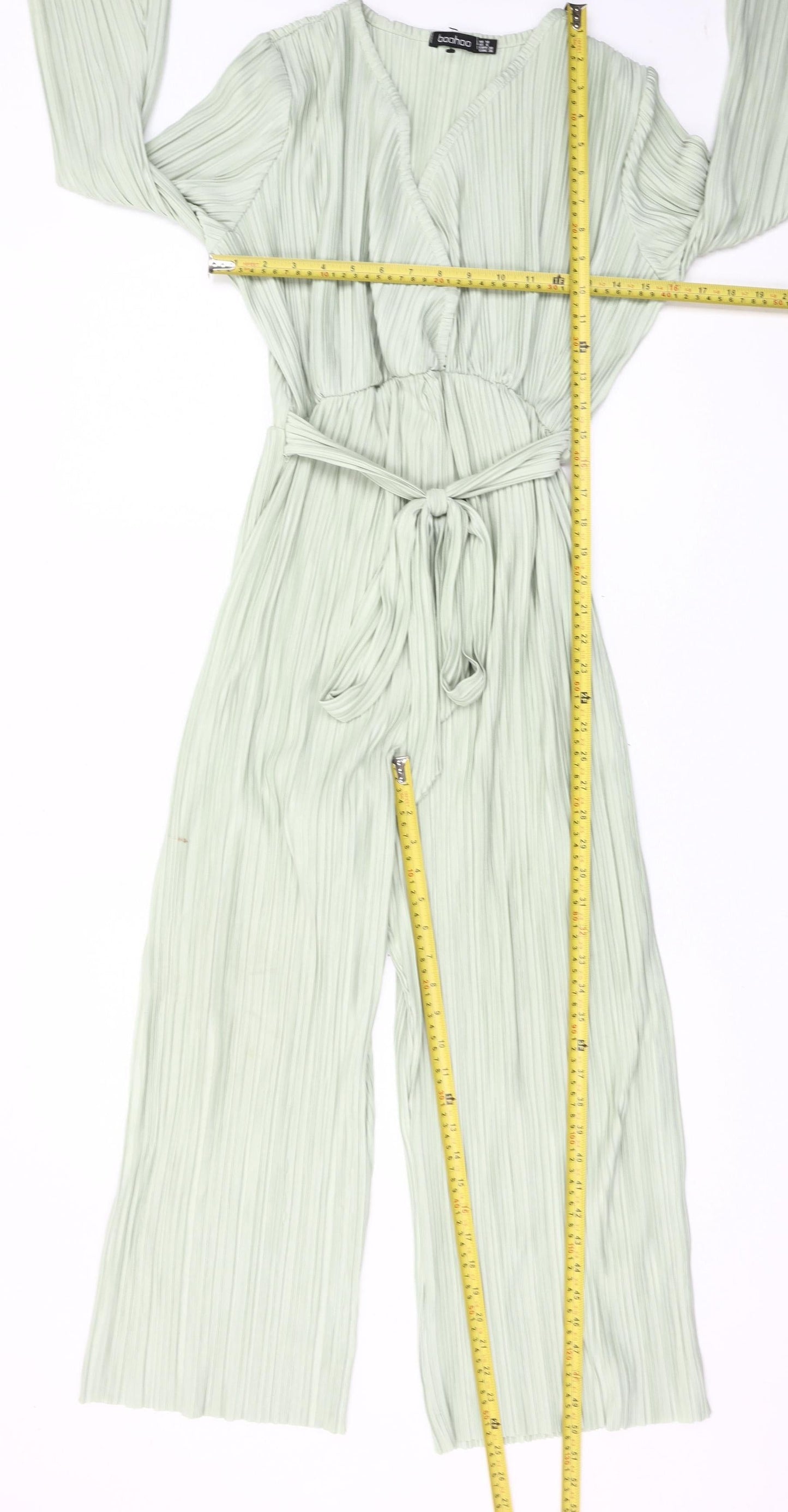 Boohoo Women’s Green Belted Wide Leg Jumpsuit Size 10