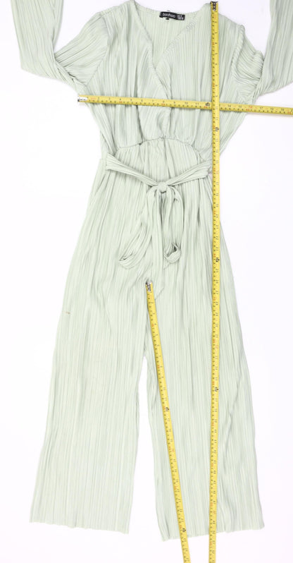 Boohoo Women’s Green Belted Wide Leg Jumpsuit Size 10