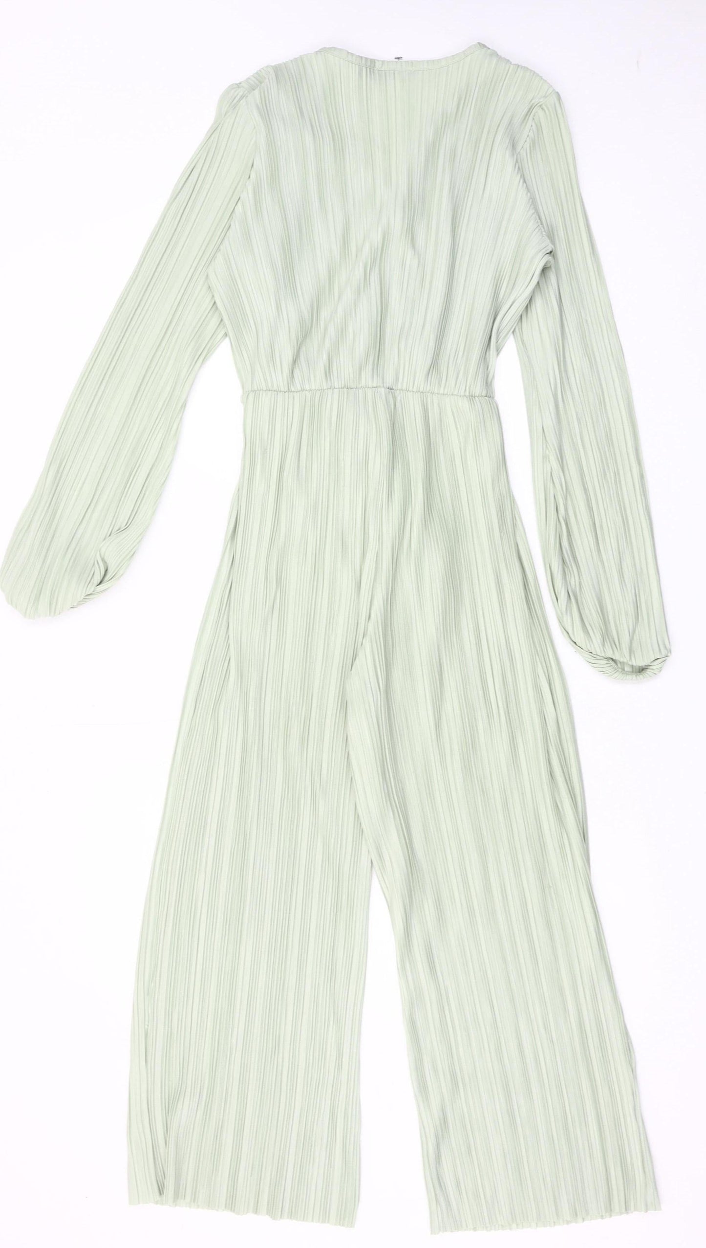 Boohoo Women’s Green Belted Wide Leg Jumpsuit Size 10