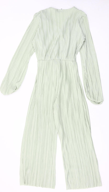 Boohoo Women’s Green Belted Wide Leg Jumpsuit Size 10