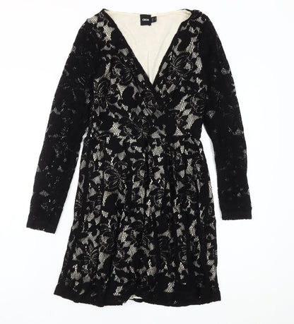 ASOS Women Black Size 8 Floral Lace Skater Party Cocktail Dress