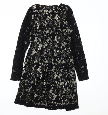 ASOS Women Black Size 8 Floral Lace Skater Party Cocktail Dress
