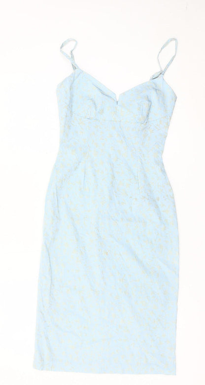 Coast Women’s Blue Floral Bodycon Dress Size 10 Sleeveless Midi