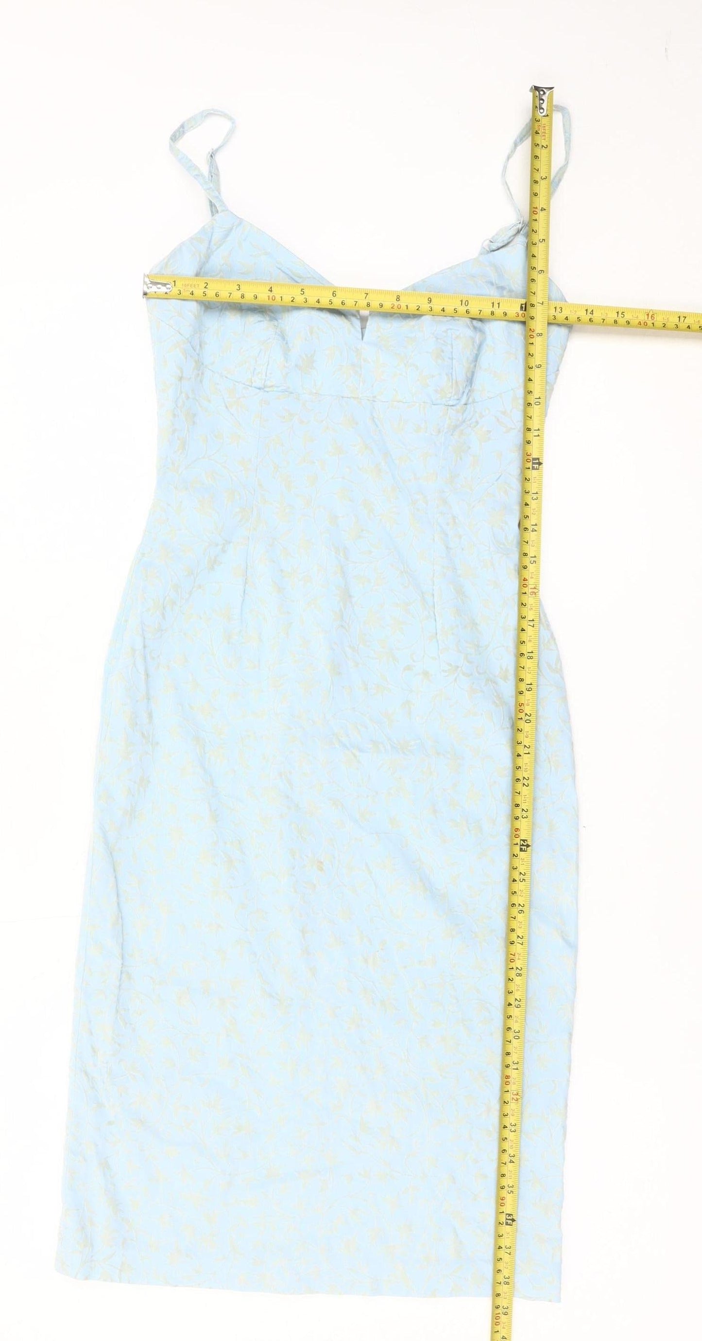 Coast Women’s Blue Floral Bodycon Dress Size 10 Sleeveless Midi