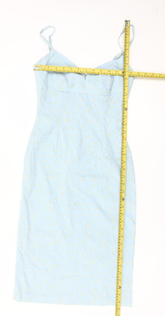 Coast Women’s Blue Floral Bodycon Dress Size 10 Sleeveless Midi