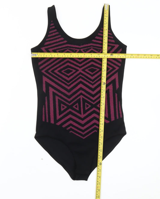 Miss Selfridge Womens Black Glitter Geometric Petite Bodysuit Size 8
