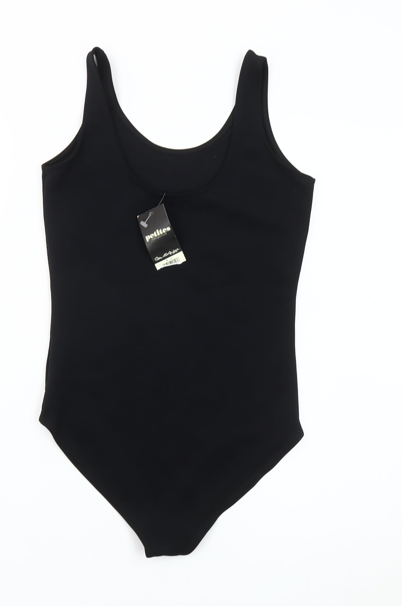 Miss Selfridge Womens Black Glitter Geometric Petite Bodysuit Size 8