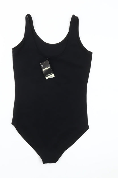 Miss Selfridge Womens Black Glitter Geometric Petite Bodysuit Size 8