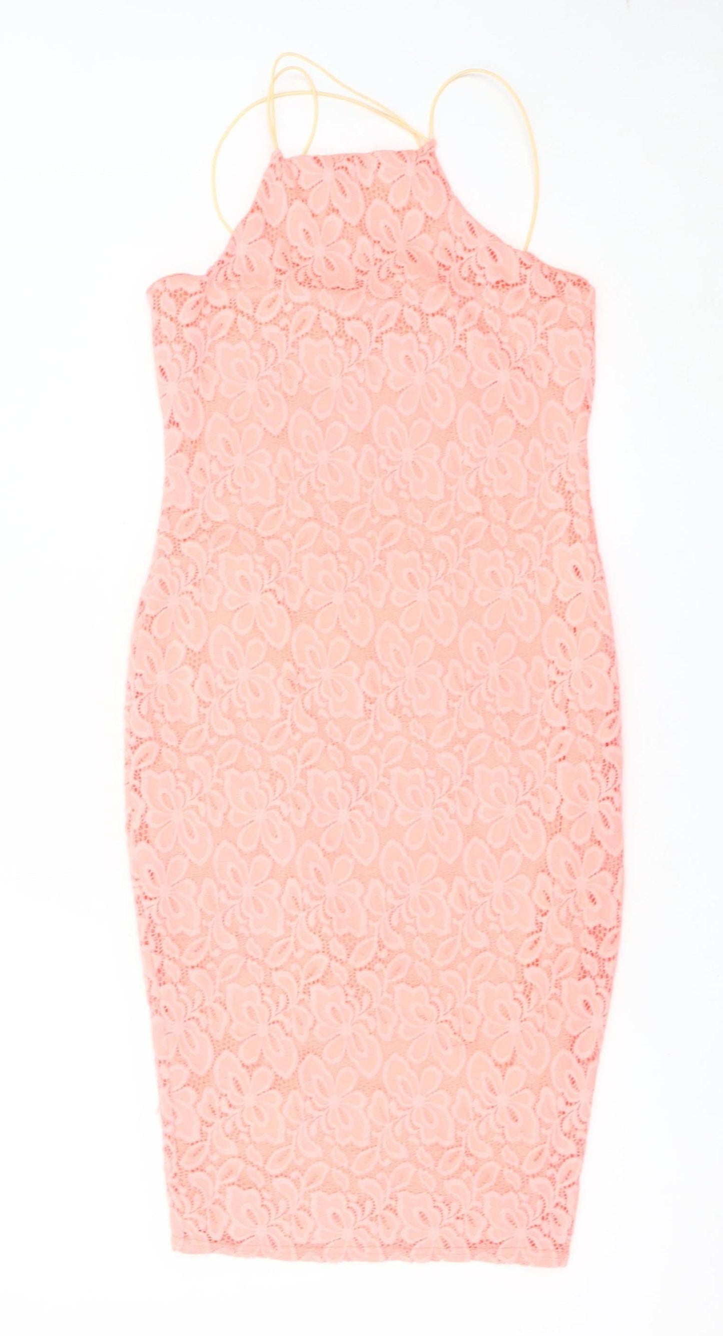 River Island Women Pink Lace Bodycon Dress Size 8 Sleeveless