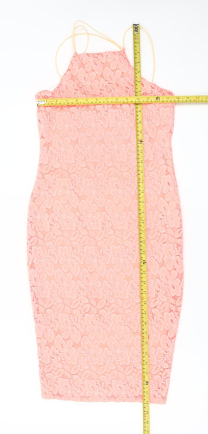 River Island Women Pink Lace Bodycon Dress Size 8 Sleeveless