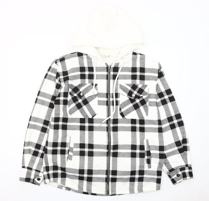 Apricot Men’s Black White Check Hooded Jacket L Flannel Full Zip
