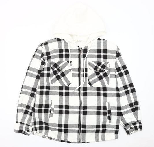 Apricot Men’s Black White Check Hooded Jacket L Flannel Full Zip