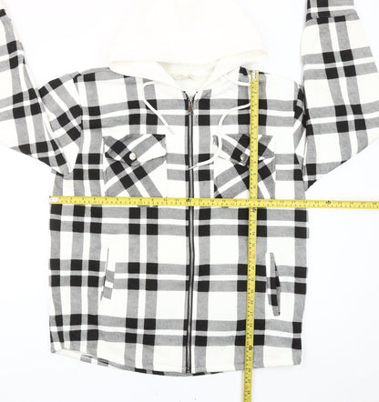 Apricot Men’s Black White Check Hooded Jacket L Flannel Full Zip