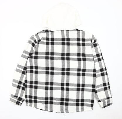 Apricot Men’s Black White Check Hooded Jacket L Flannel Full Zip