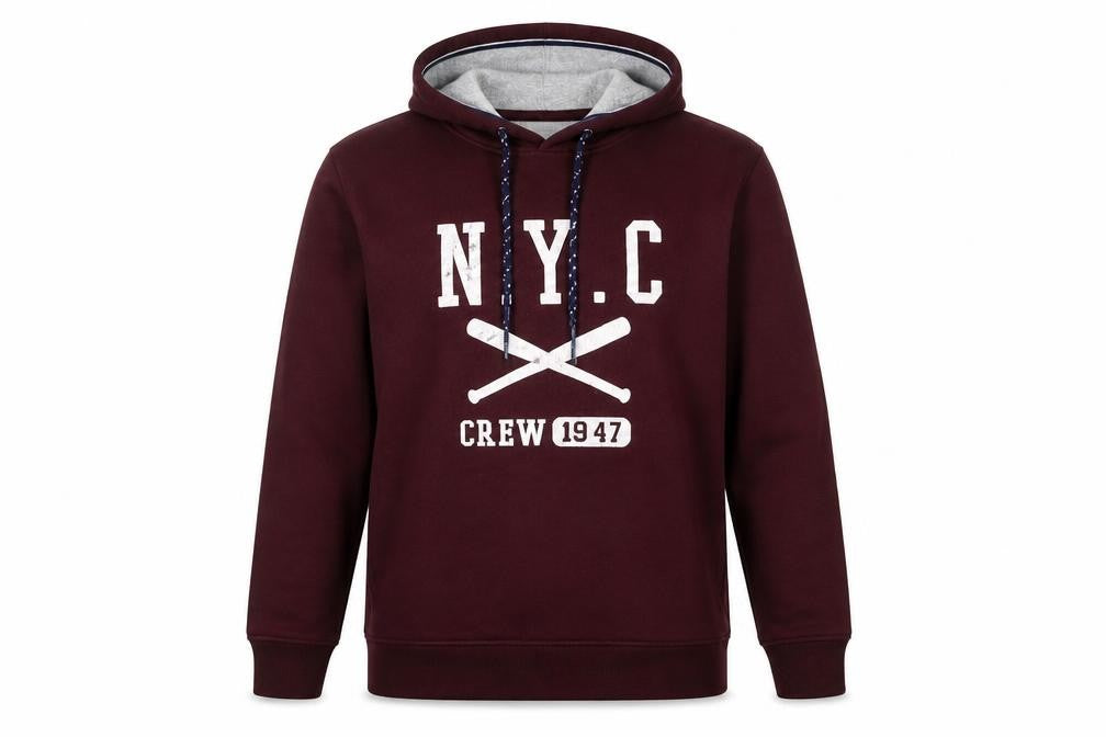 Front view of Sfera Men Hoodie Red, size S, Regular Fit Pullover Sports Graphic
