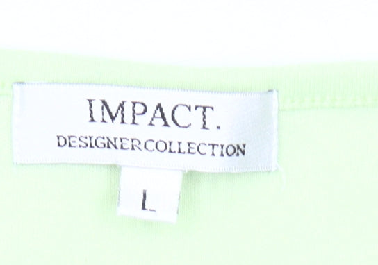 Impact Designer Collection Womens Green Beaded V-Neck Short Sleeve T-Shirt L