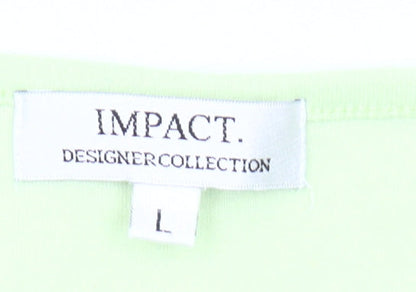 Impact Designer Collection Womens Green Beaded V-Neck Short Sleeve T-Shirt L