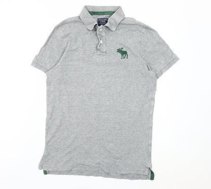 Abercrombie & Fitch Men's Grey Slim Fit Polo Shirt M Short Sleeve