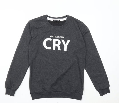 Dies Girls Grey Pullover Sweatshirt L Graphic Print Crew Neck