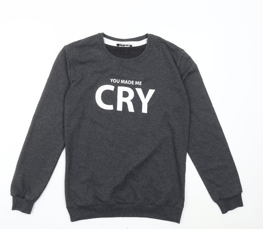 Dies Girls Grey Pullover Sweatshirt L Graphic Print Crew Neck