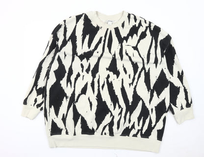Monki Women’s Black & Ivory Animal Print Sweatshirt L Cotton Blend