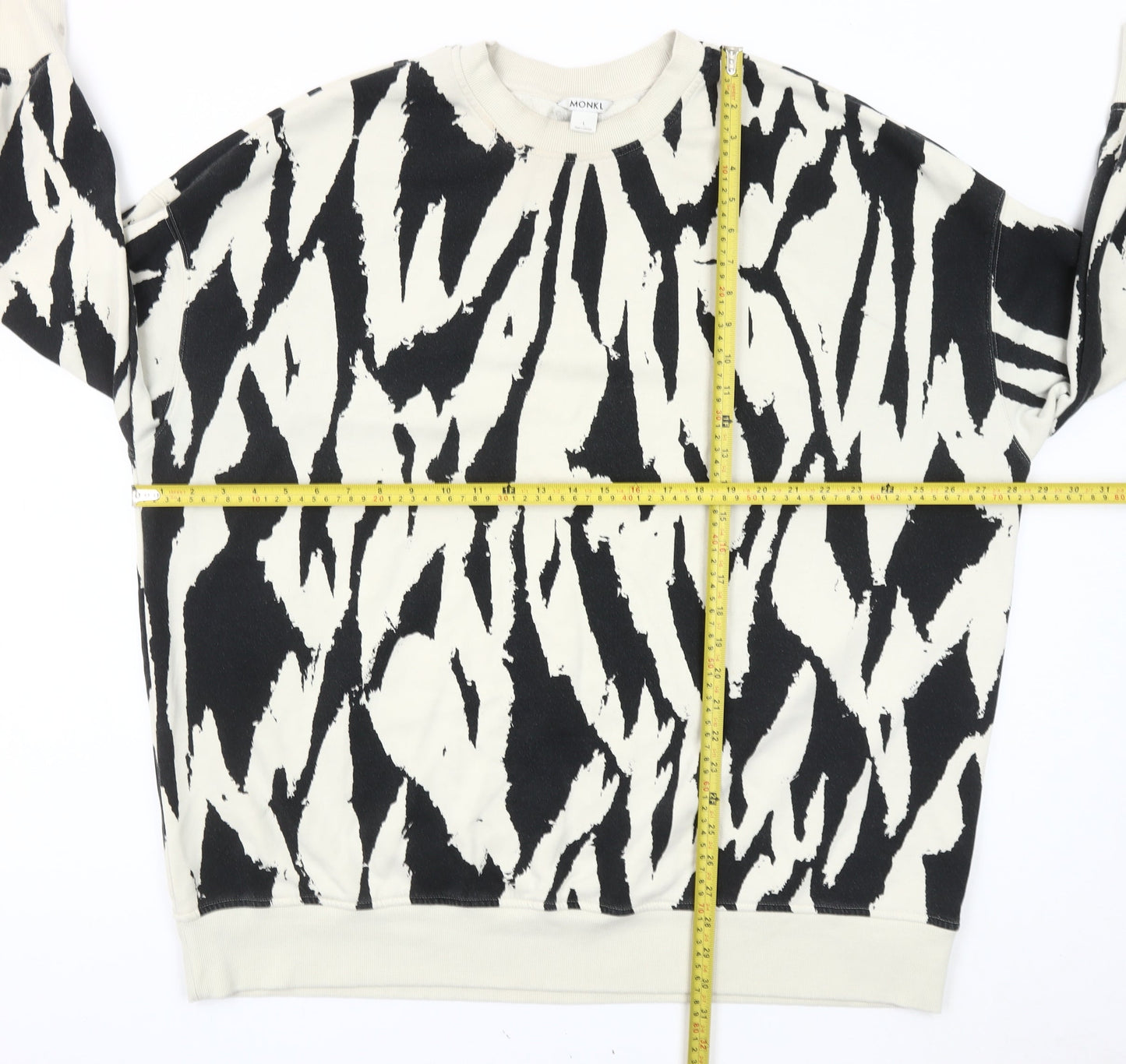 Monki Women’s Black & Ivory Animal Print Sweatshirt L Cotton Blend